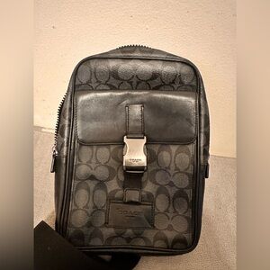 Coach C2711 TRACK Pack Signature Canvas & Leather In CHARCOAL BLACK
